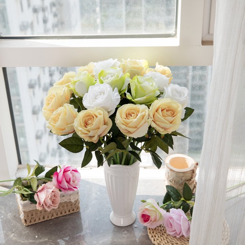MW03332 Realistic Artificial Flower Artifical Silk Rose Velvet Long Stem Rose Flower For Silk Flowers Home PartyWedding Decor