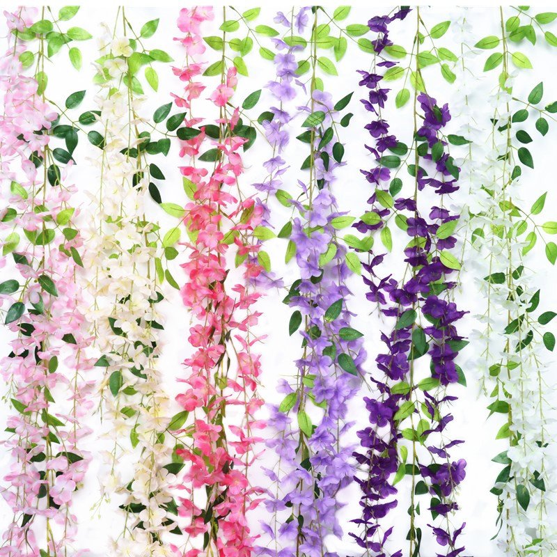 Popular Wisteria Artificial Flower Wisteria Hanging Flowers Wisteria Vine for Wedding Decoration Decorative Flowers & Wreaths