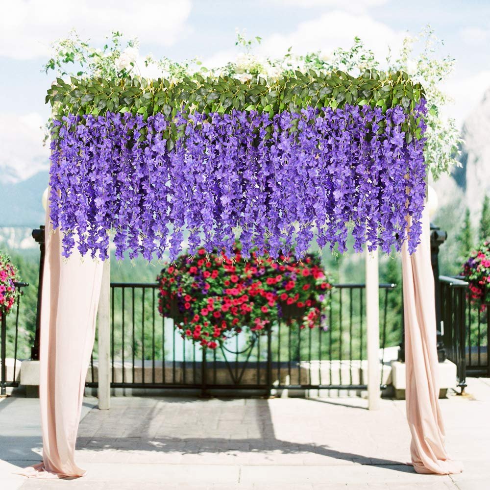 Popular Wisteria Artificial Flower Wisteria Hanging Flowers Wisteria Vine for Wedding Decoration Decorative Flowers & Wreaths