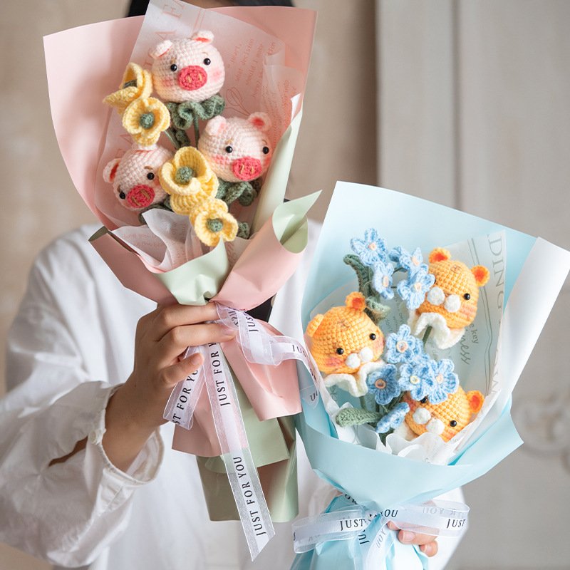 Suxinyi DIY Kit Yarn Crochet Material Set Tulip Bouquet Handmade Set Preserved Flower Proposal Wedding Birthday Gift Home Decor