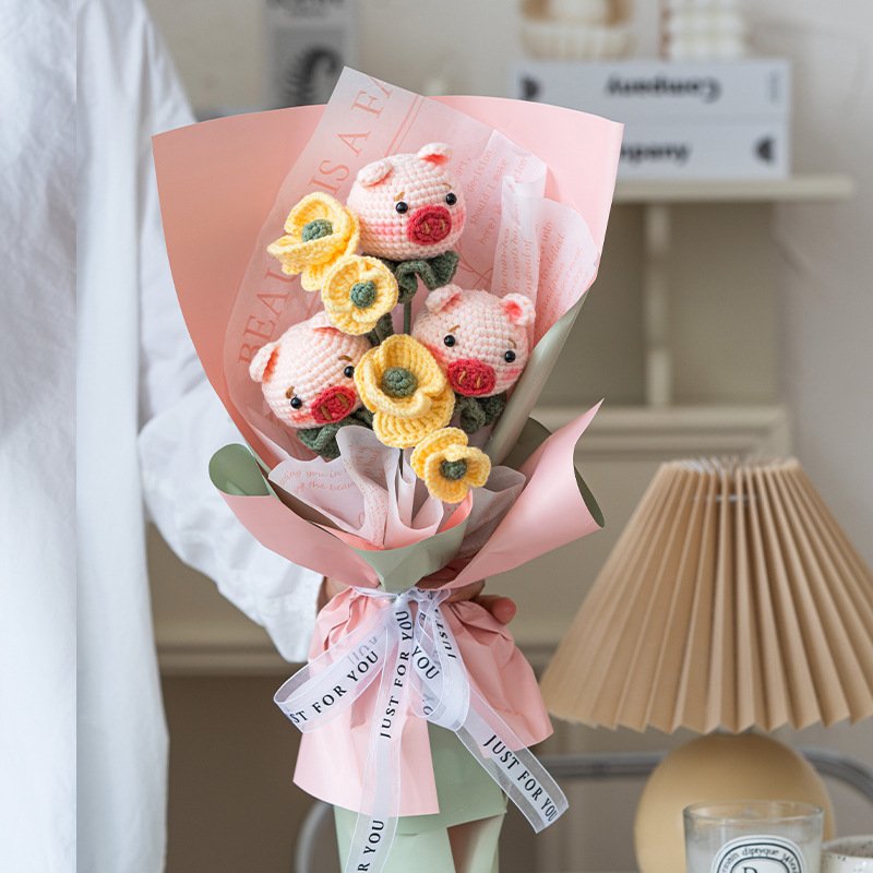 Suxinyi DIY Kit Yarn Crochet Material Set Tulip Bouquet Handmade Set Preserved Flower Proposal Wedding Birthday Gift Home Decor