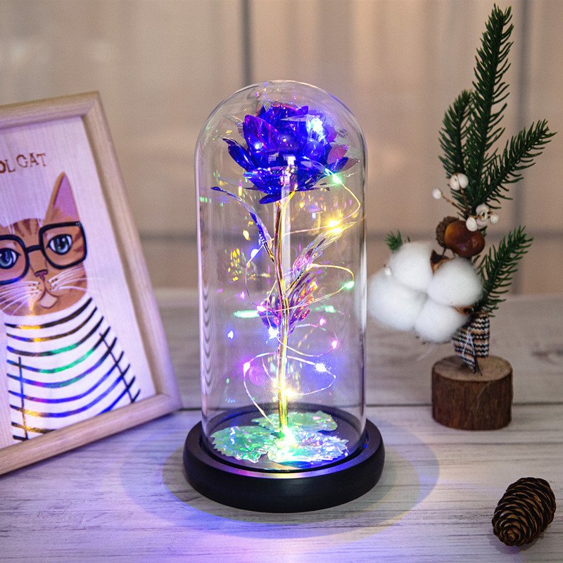 Foil Roses With Luminous Led Light Glass Dome For Mothers Day Gift galaxy led rose in glass dome for valentines day