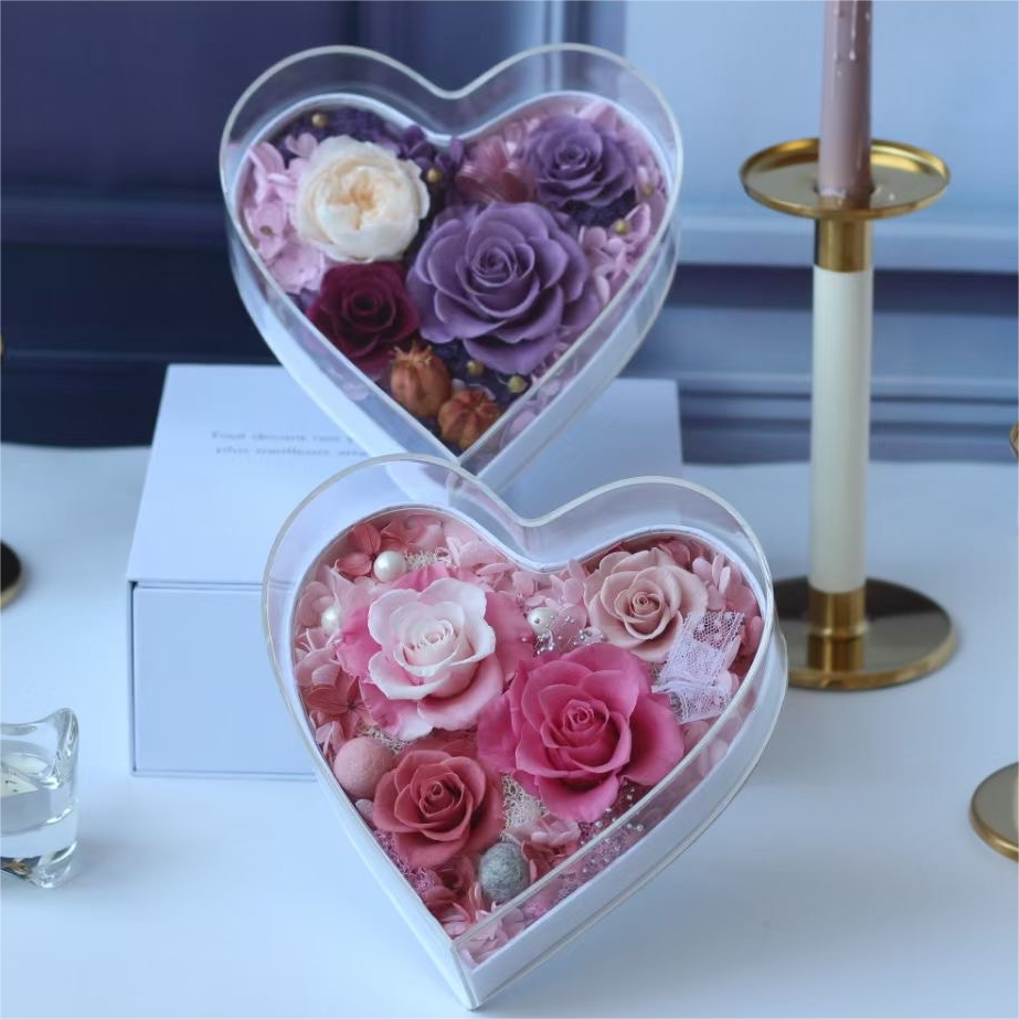 Lovebay Natural Immortal Heart Roses Flowers Everlasting Stabilized Real Natural Love Preserved Eternal Forever Roses for Gift
