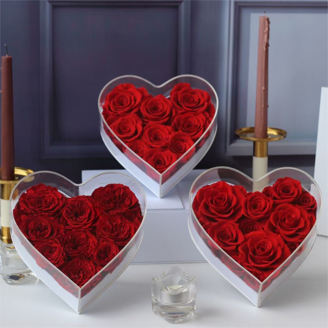 Lovebay Natural Immortal Heart Roses Flowers Everlasting Stabilized Real Natural Love Preserved Eternal Forever Roses for Gift