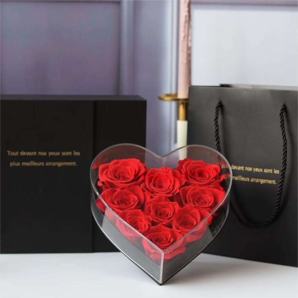 Lovebay Natural Immortal Heart Roses Flowers Everlasting Stabilized Real Natural Love Preserved Eternal Forever Roses for Gift