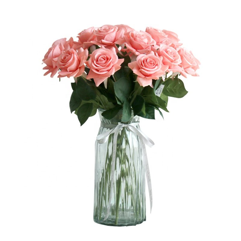Real Touch Rose Branch Stem Rose Hand Feel Felt Simulation Decorative Artificial Rose Flowers for Home Wedding