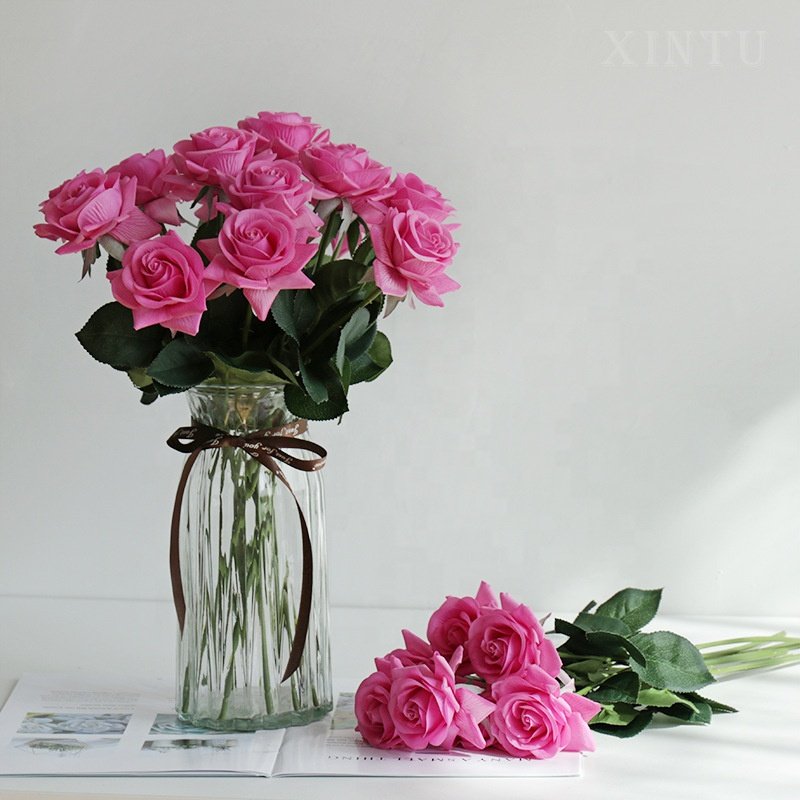 Real Touch Rose Branch Stem Rose Hand Feel Felt Simulation Decorative Artificial Rose Flowers for Home Wedding