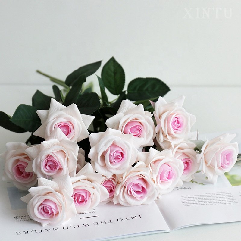 Real Touch Rose Branch Stem Rose Hand Feel Felt Simulation Decorative Artificial Rose Flowers for Home Wedding