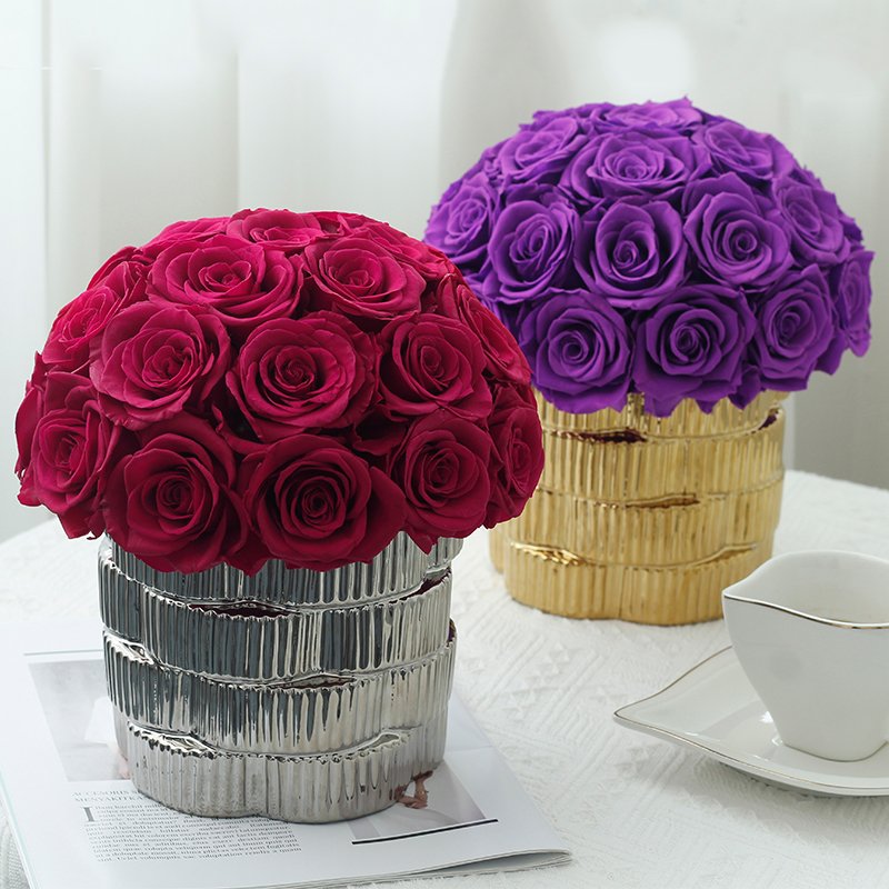 Home Deco Mother Day Gifts Handmade Preserved Flower Immortal Eternal Floral Deco Long Stem Real Preserved Rose in a Vase