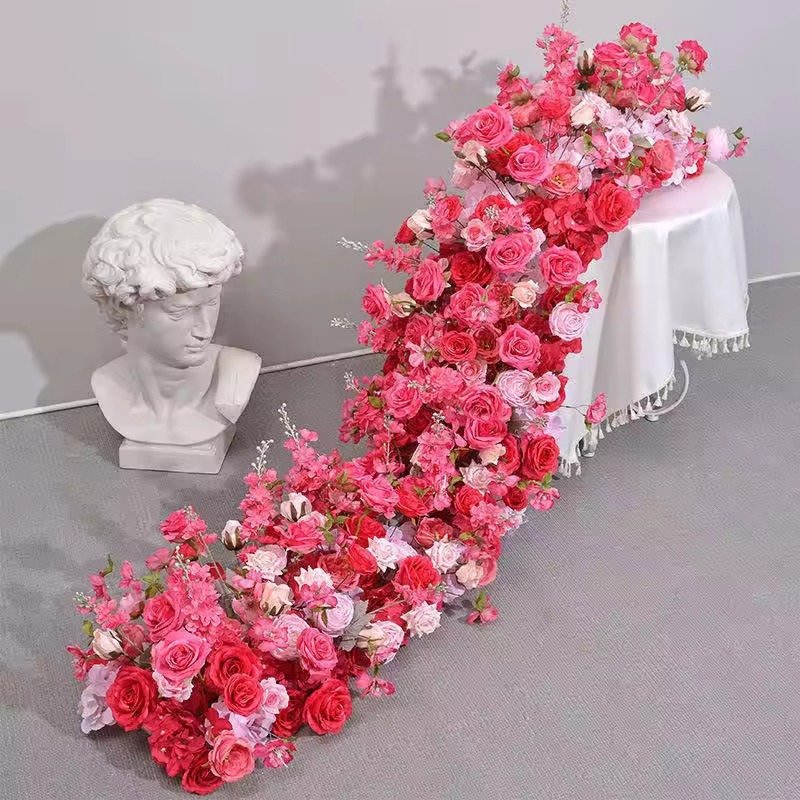 Customizable High Quality Silk Rose Flowers Runners Floral Aisle Runner Wedding Row Decoration Artificial Wedding Arch Flower