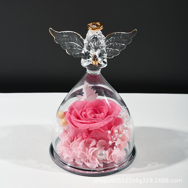 Wholesale Stabilized Decorative Colorful Infinity Preserved Flower Rose in Angel Glass for Mother'S Day Valentine'S Day Gifts