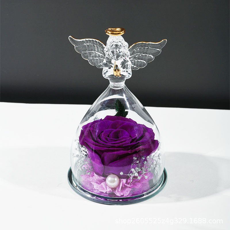 Wholesale Stabilized Decorative Colorful Infinity Preserved Flower Rose in Angel Glass for Mother'S Day Valentine'S Day Gifts