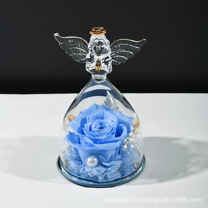 Wholesale Stabilized Decorative Colorful Infinity Preserved Flower Rose in Angel Glass for Mother'S Day Valentine'S Day Gifts