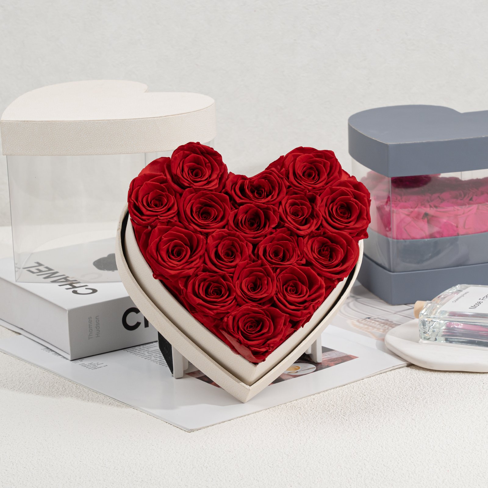 Fiori Stabilizzati Pink Rosas Inmortales New Products 2024 Valentines Day Assorted Preserved Flowers Rose In Heart Gift Box
