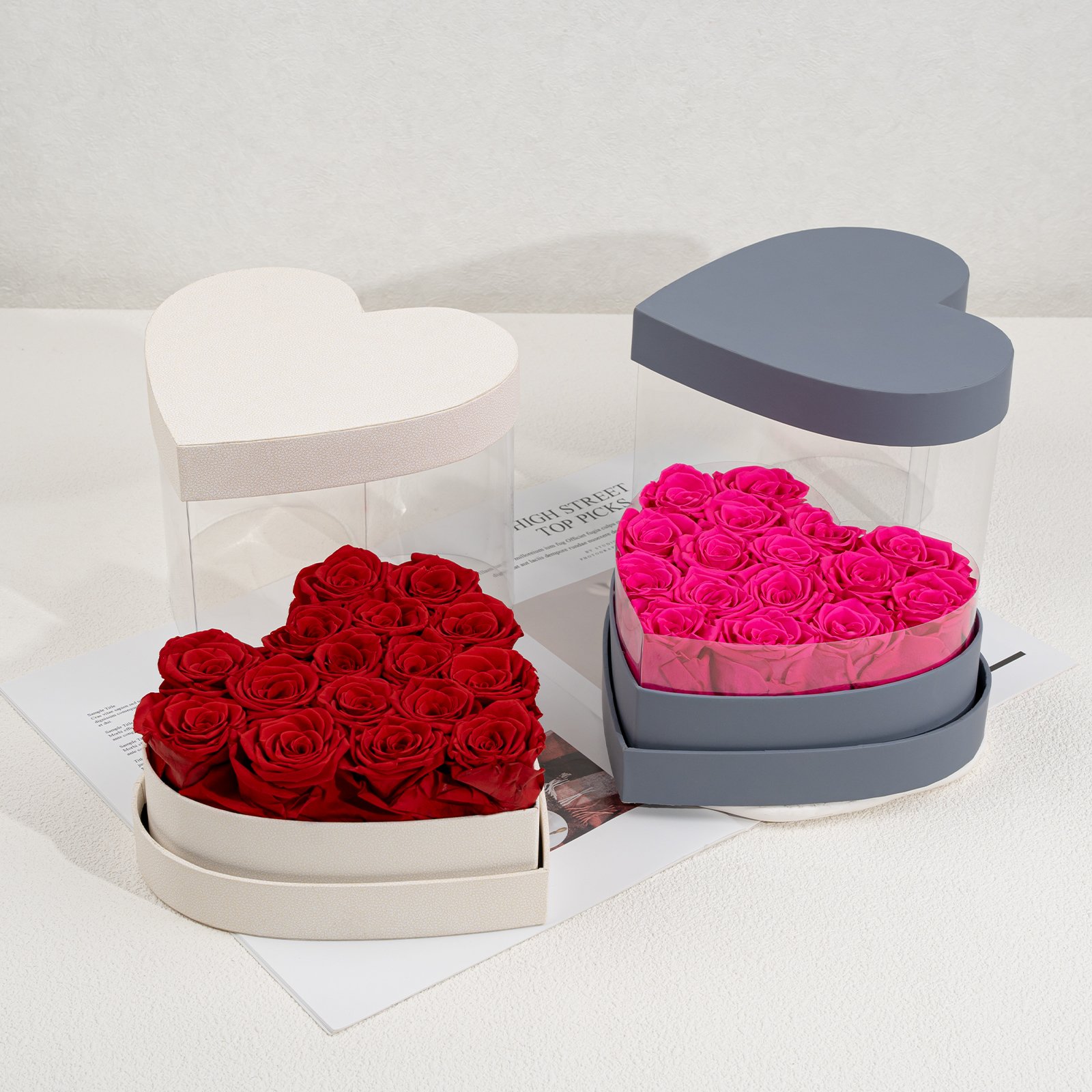 Fiori Stabilizzati Pink Rosas Inmortales New Products 2024 Valentines Day Assorted Preserved Flowers Rose In Heart Gift Box