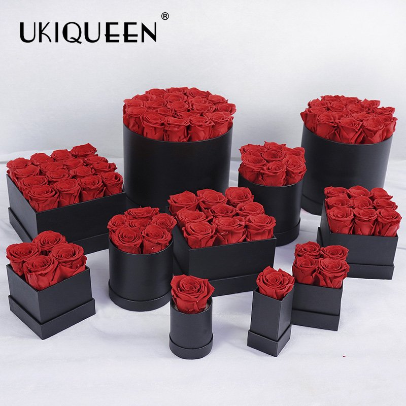 UKIQUEEN Everlasting Long Lasting Forever Eternal Flower Buds Preserved Real Roses Head in Box for Valentin Day Gift