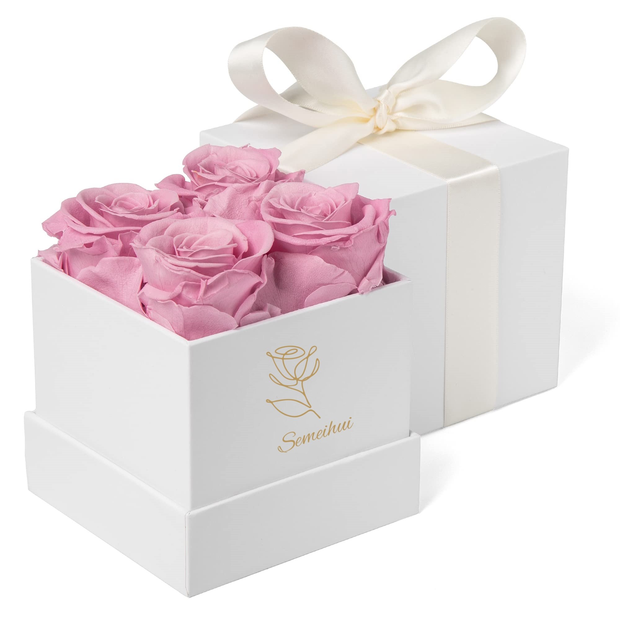 Wholesale Eco-Friendly Gift Box Set Light Blue 4pcs Preserved Roses with Ribbon Fresh Eternal Preserved Flowers for Gifts