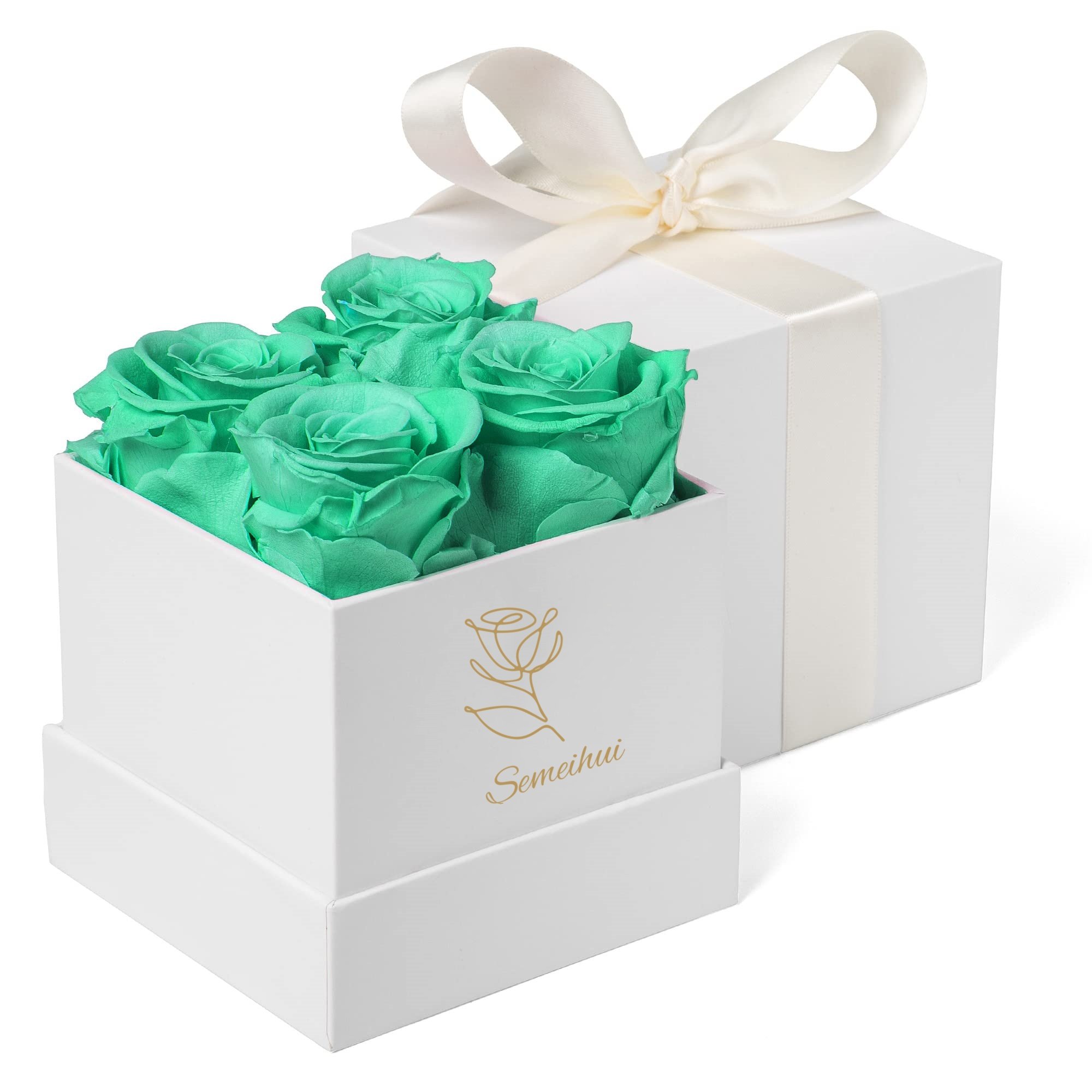 Wholesale Eco-Friendly Gift Box Set Light Blue 4pcs Preserved Roses with Ribbon Fresh Eternal Preserved Flowers for Gifts