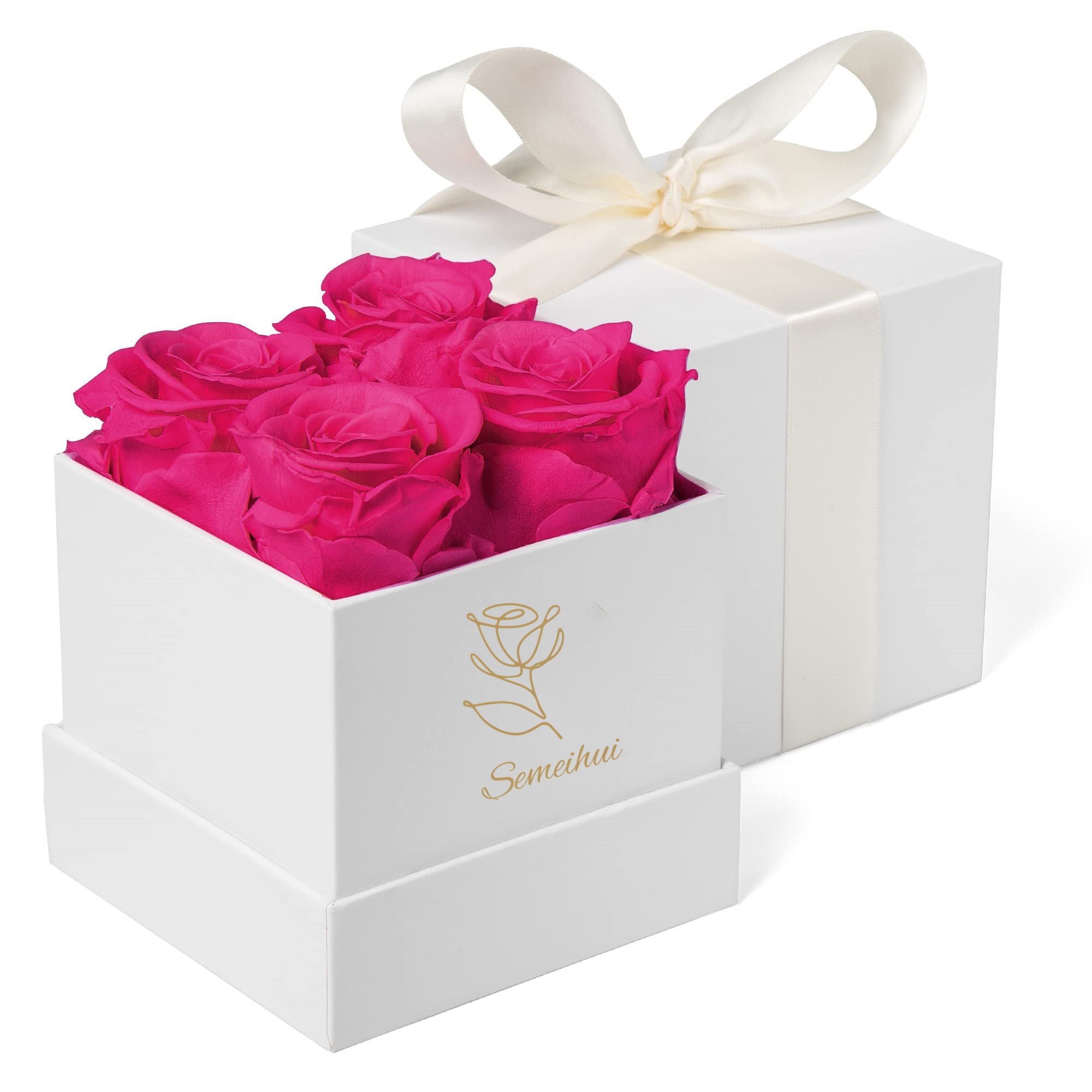 Wholesale Eco-Friendly Gift Box Set Light Blue 4pcs Preserved Roses with Ribbon Fresh Eternal Preserved Flowers for Gifts