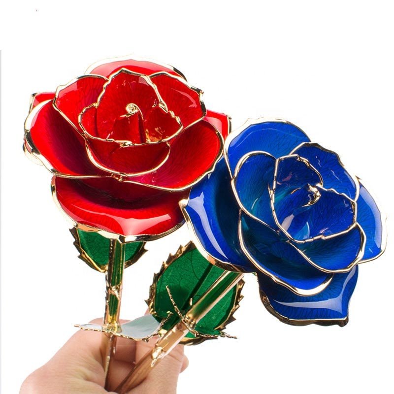 Dipped Rose Gold Plated Real Rose 24K Wholesale Handmade 24K Mother's Day Decorative Flowers & Wreaths Long Lasting