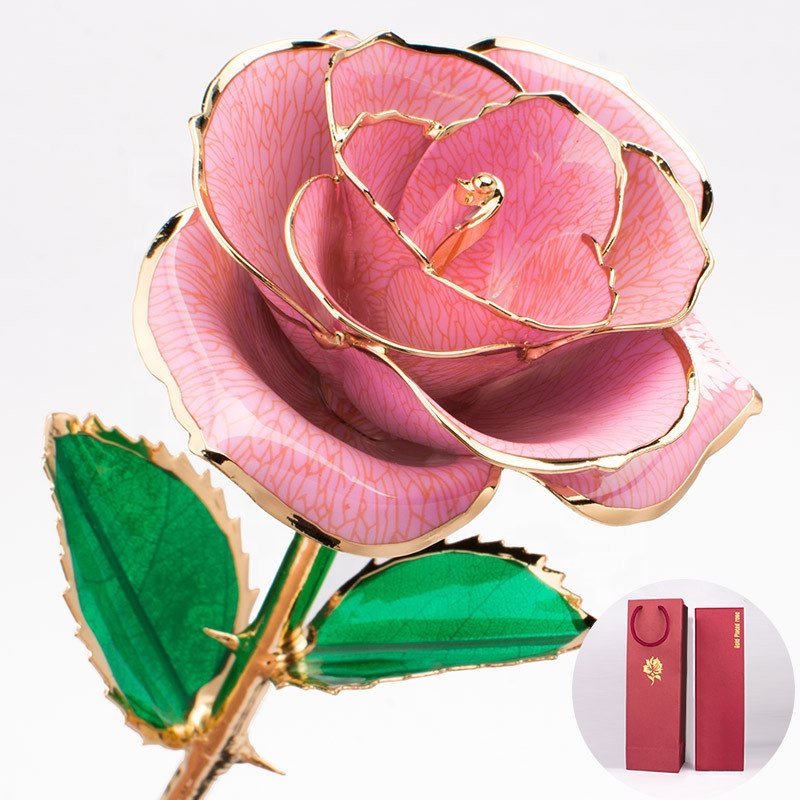Dipped Rose Gold Plated Real Rose 24K Wholesale Handmade 24K Mother's Day Decorative Flowers & Wreaths Long Lasting