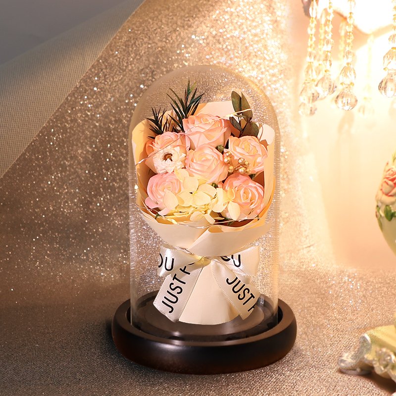 Valentine Day Present Mother Day Gifts Real Preserved Flower Eternal Roses With Led Lights In Glass Dome