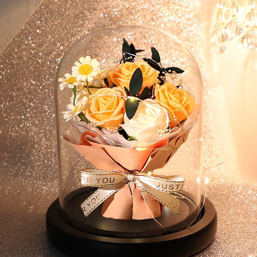 Valentine Day Present Mother Day Gifts Real Preserved Flower Eternal Roses With Led Lights In Glass Dome