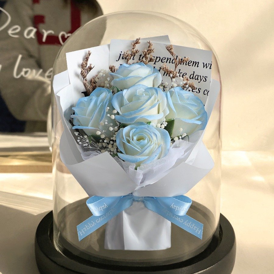 Valentine Day Present Mother Day Gifts Real Preserved Flower Eternal Roses With Led Lights In Glass Dome