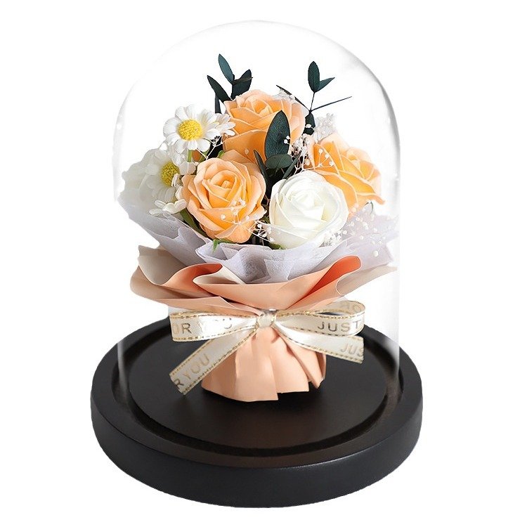 Valentine Day Present Mother Day Gifts Real Preserved Flower Eternal Roses With Led Lights In Glass Dome