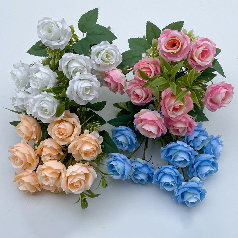5 branches silk roses flowers preserved artificial rose bouquet for home wedding decor