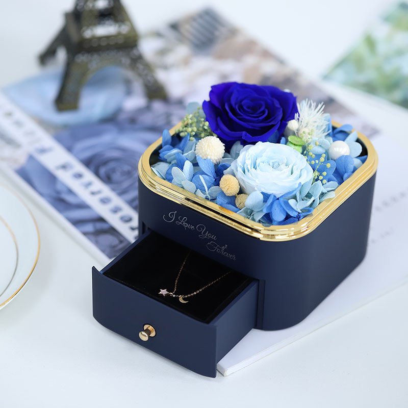 Real Preserved Rose Flower Eternal Forever Rose Jewelry Box Gift with gift bag for Valentines/Mother's Day Gift