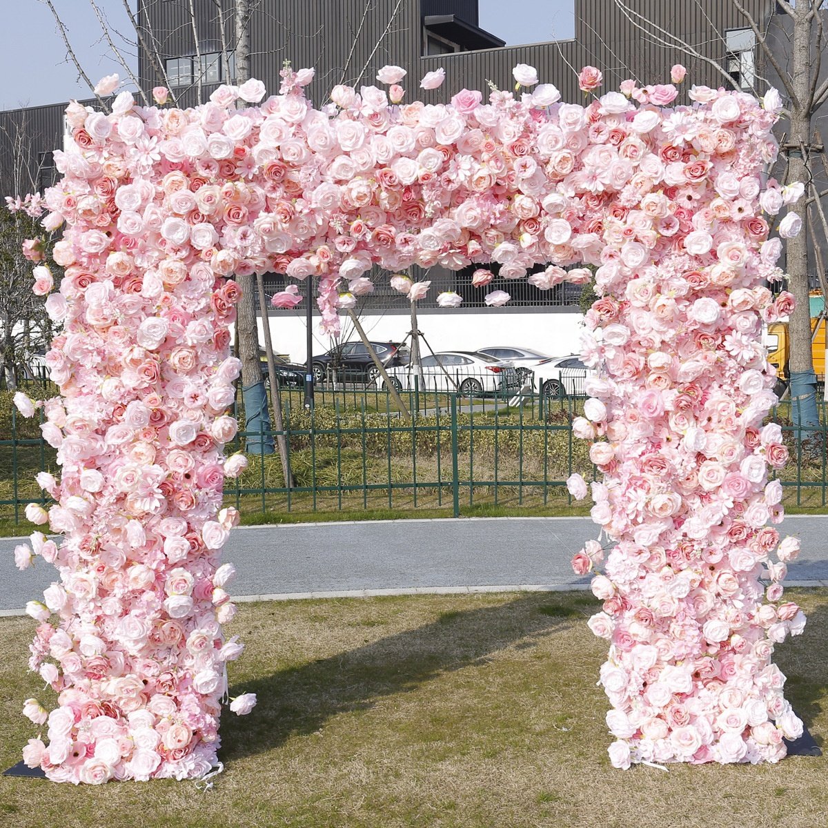 O-W042 Customs 3D 5D Flower Arch Decoration Roll Up Cloth Flower Arch Backdrop 8ftx8ft Silk Artificial Flower Wall Curtain