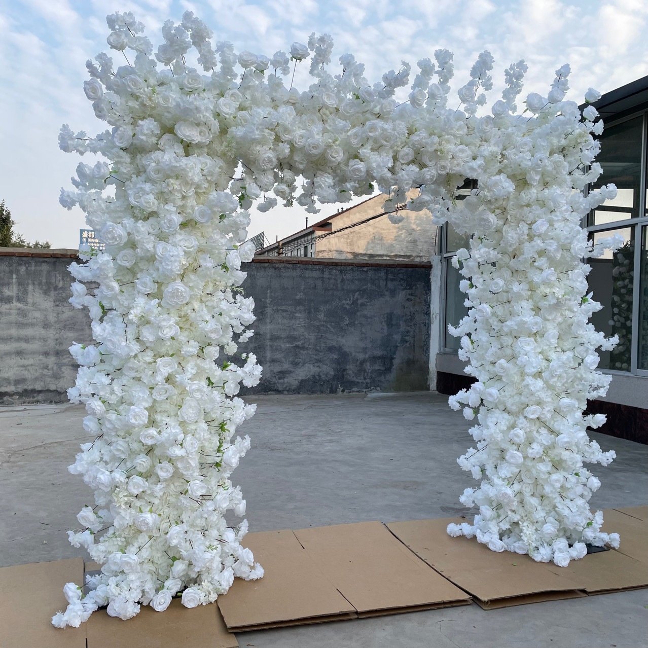 O-W042 Customs 3D 5D Flower Arch Decoration Roll Up Cloth Flower Arch Backdrop 8ftx8ft Silk Artificial Flower Wall Curtain