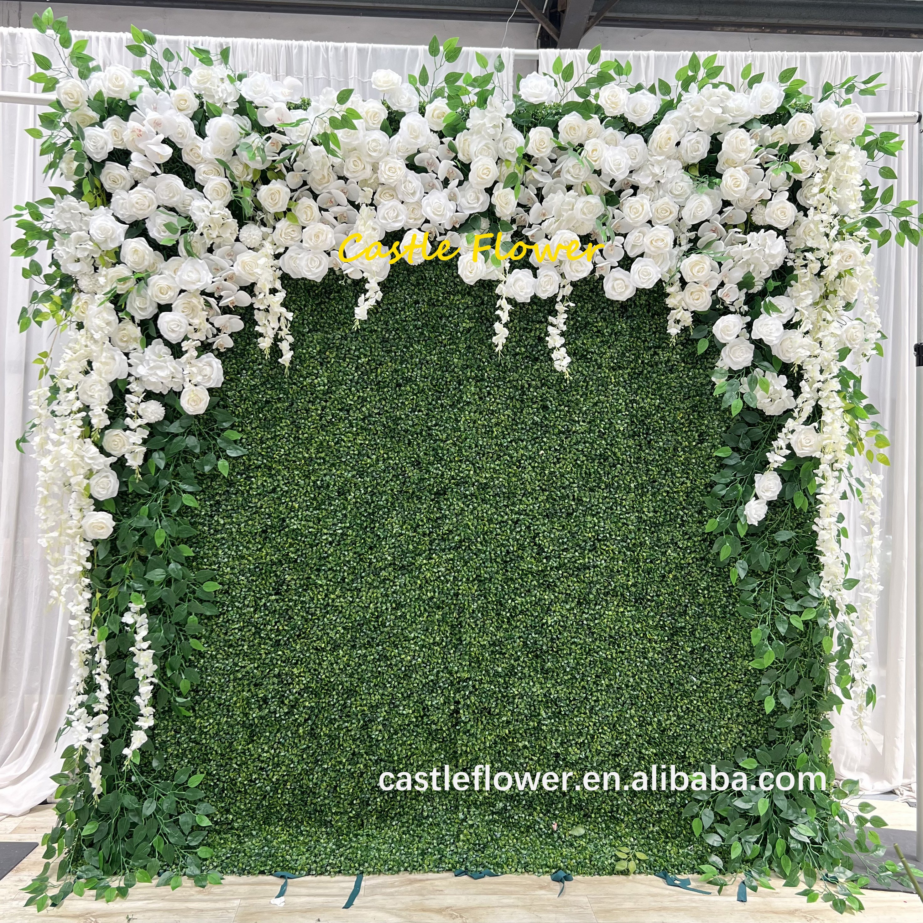 O-W042 Customs 3D 5D Flower Arch Decoration Roll Up Cloth Flower Arch Backdrop 8ftx8ft Silk Artificial Flower Wall Curtain