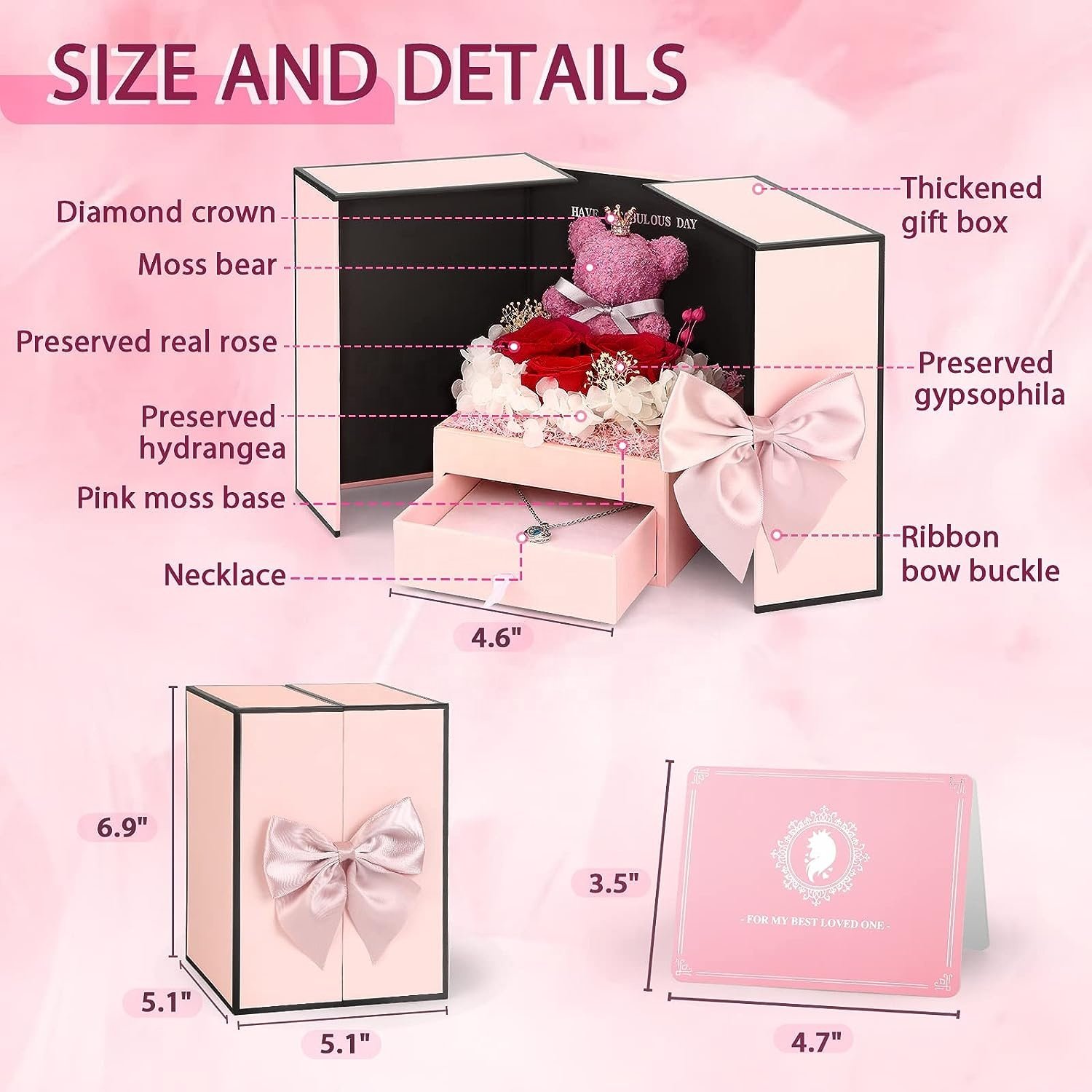 TC Amazon Luxury LED Jewelry Double Open Door Drawer Box Preserved Rose Flower Valentines Mothers Day Gifts Moss Bear With Box