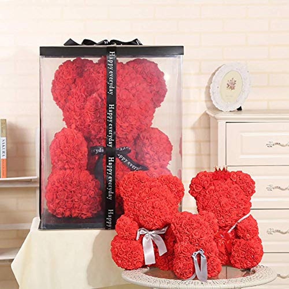 Luxury Red Rose Teddy Bear 25cm with white Heart Beautiful Heart Rose Bear For Valentines Day Gift