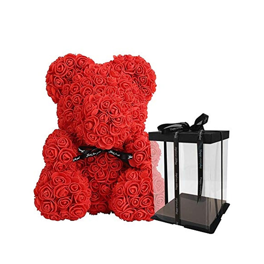 Luxury Red Rose Teddy Bear 25cm with white Heart Beautiful Heart Rose Bear For Valentines Day Gift