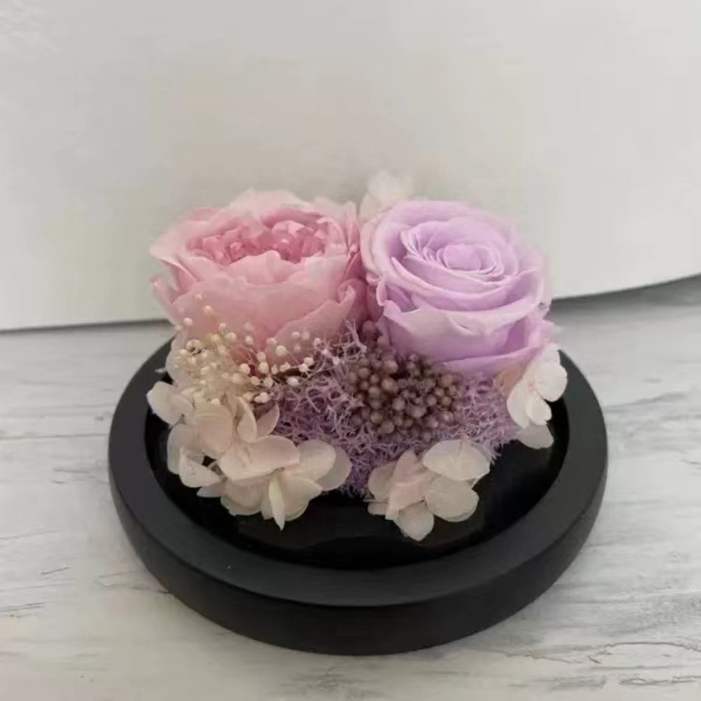 Luxury preserved rose gift fresh flowers with heart shaped glass dome ribbon sets handcrafted glass rose keepsake for sale