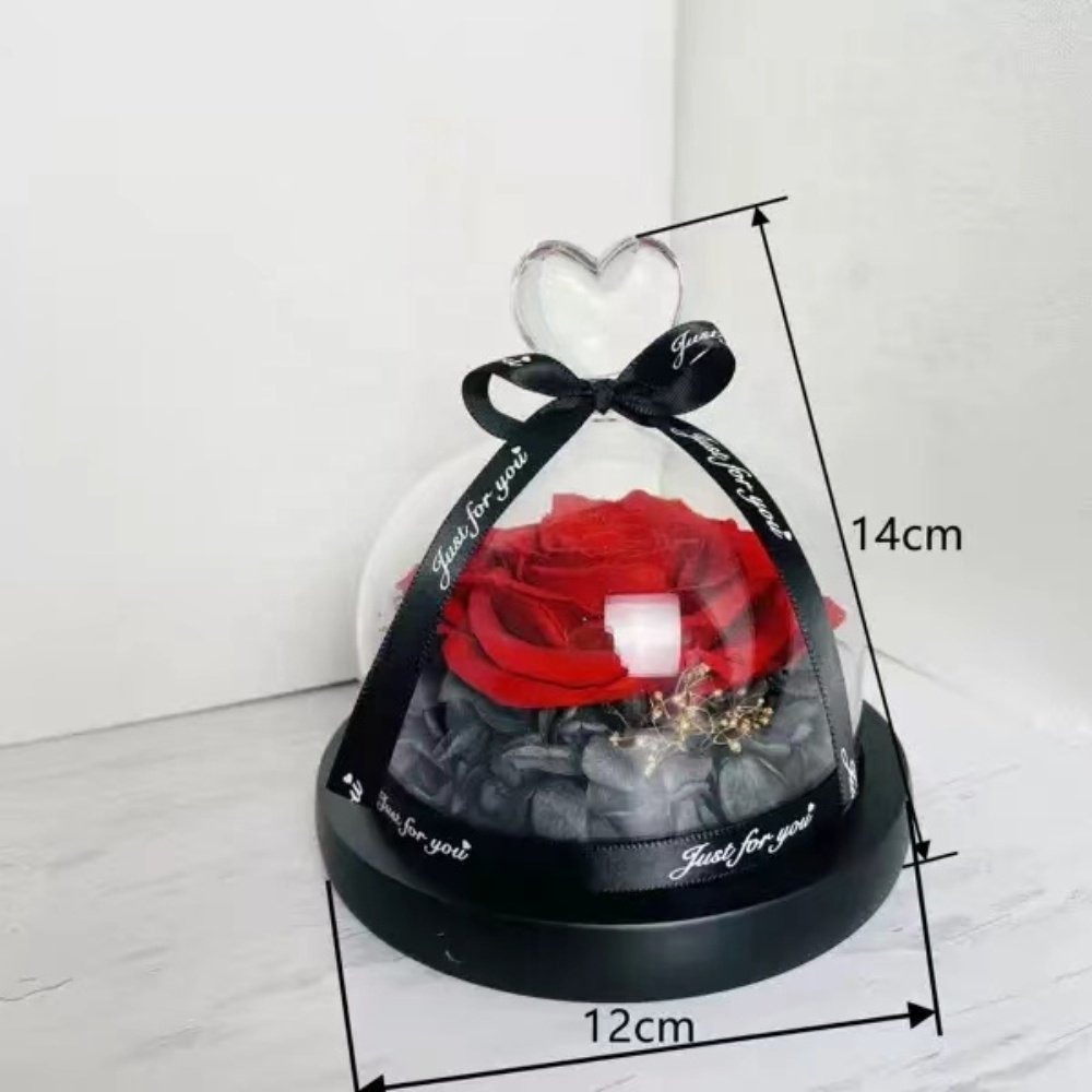 Luxury preserved rose gift fresh flowers with heart shaped glass dome ribbon sets handcrafted glass rose keepsake for sale