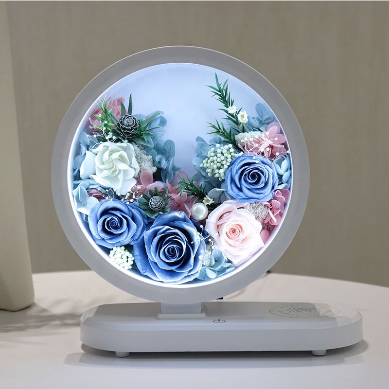 Fashion Preserved Flowers Glass Table Lamp Modern Style Simple Bedroom Bedside Decoration Real Rose Table Lamp The Best Gift