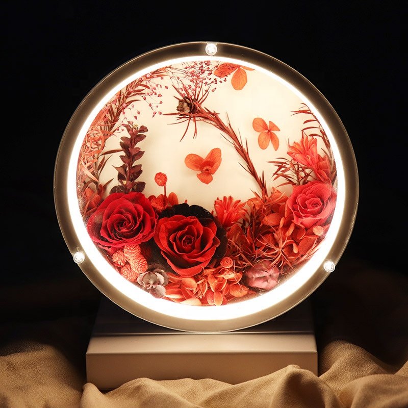 Fashion Preserved Flowers Glass Table Lamp Modern Style Simple Bedroom Bedside Decoration Real Rose Table Lamp The Best Gift