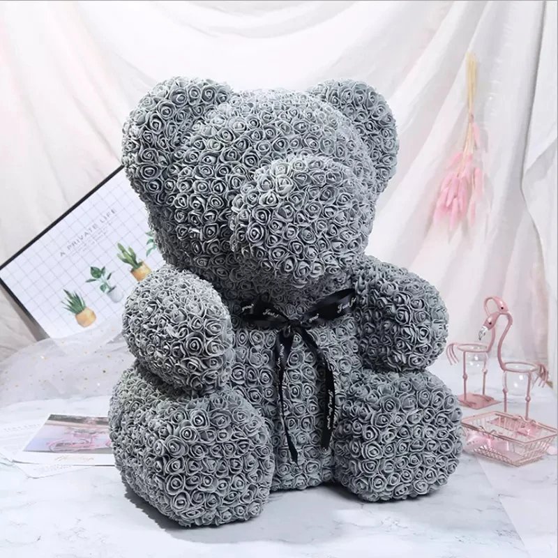 Rose Bear 70cm Large Forever Plastic Flower Heart-Shaped Bear Valentine's Day Christmas Weddings Halloween Preserved PE Material