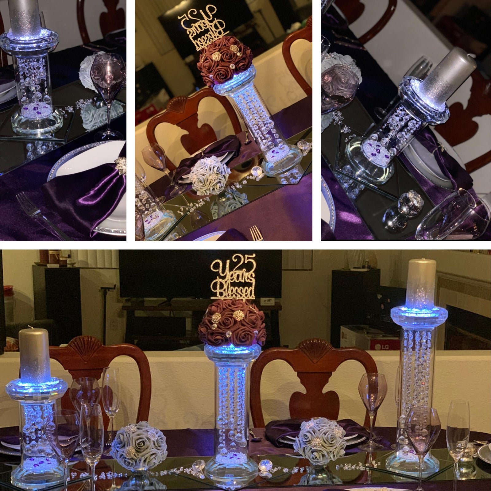 Unique Look wedding Decorative Tabletop Crystal Hanging Centerpiece with glass cups Preserved Flower Vase