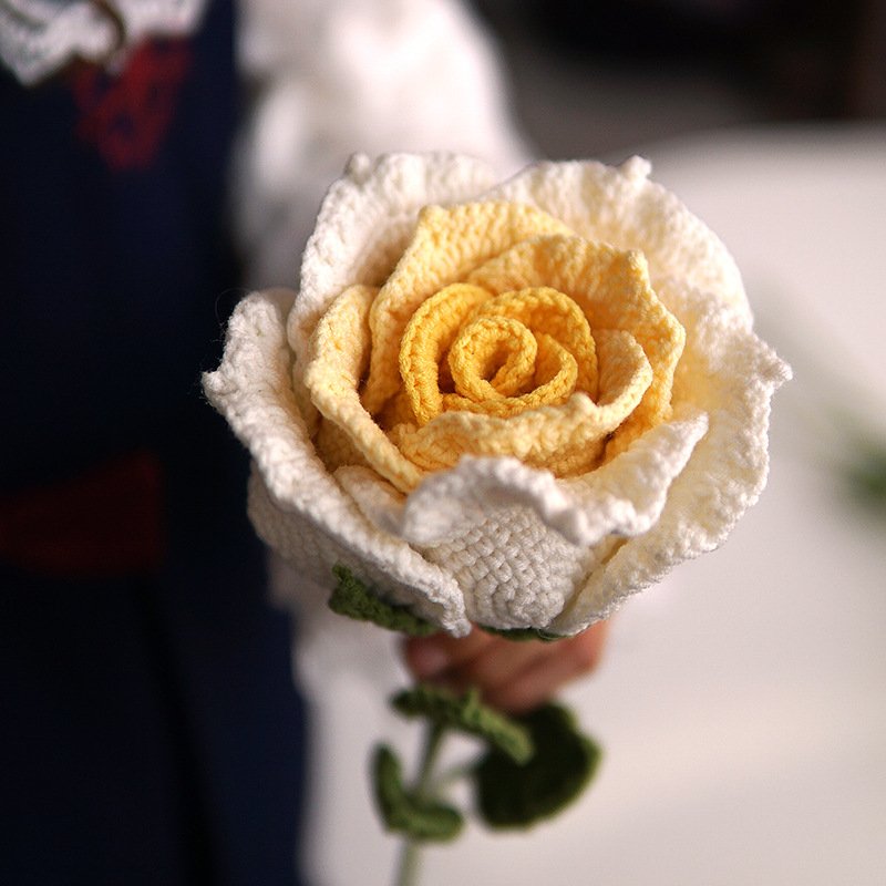 Crochet Flowers Knitted Artificial Flower Eternal Preserved Thai Rose Christmas Valentine's Day Gifts Crochet Rose Flower
