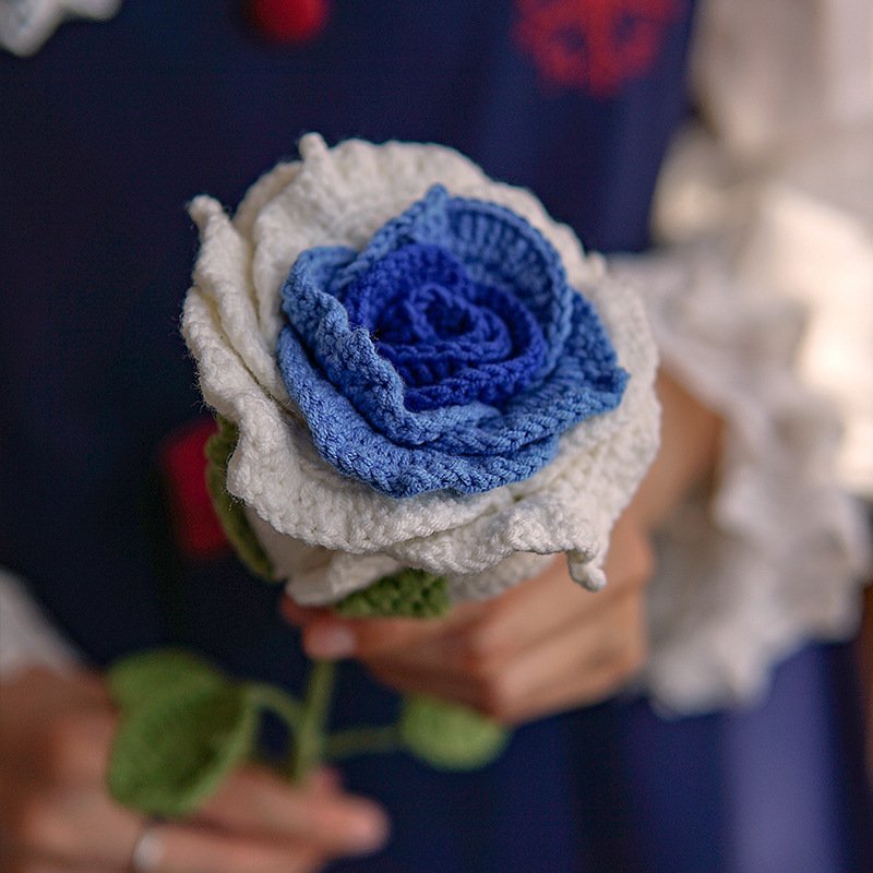 Crochet Flowers Knitted Artificial Flower Eternal Preserved Thai Rose Christmas Valentine's Day Gifts Crochet Rose Flower