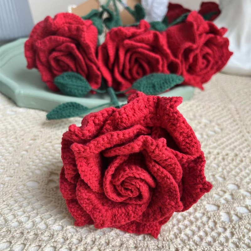 Crochet Flowers Knitted Artificial Flower Eternal Preserved Thai Rose Christmas Valentine's Day Gifts Crochet Rose Flower