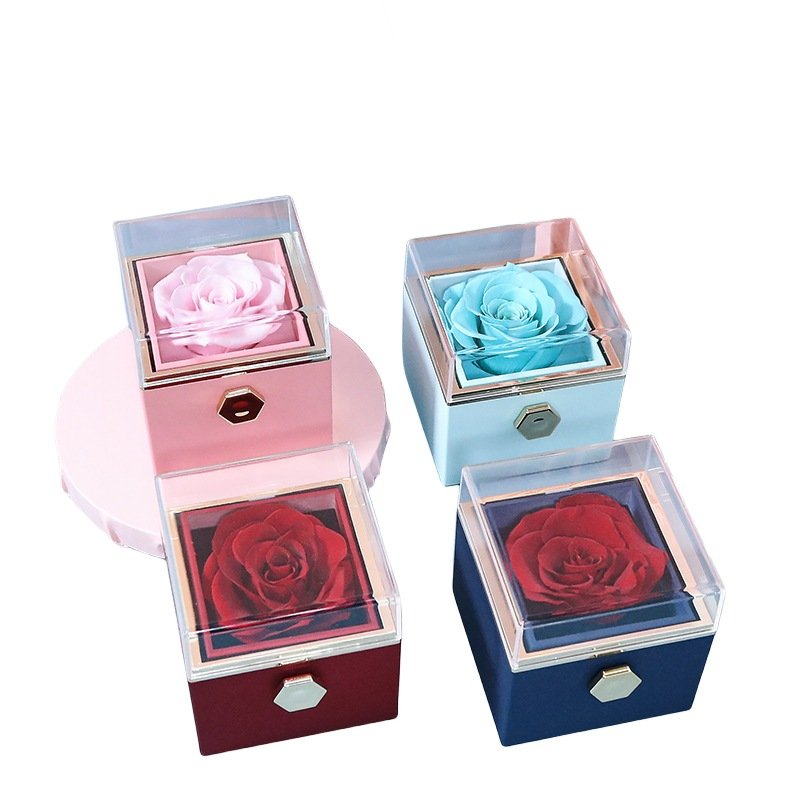 Eternal Forever Preserved Roses Preserved Flowers in Gift Box for Decoration Rotating Rose Jewelry Packaging Box