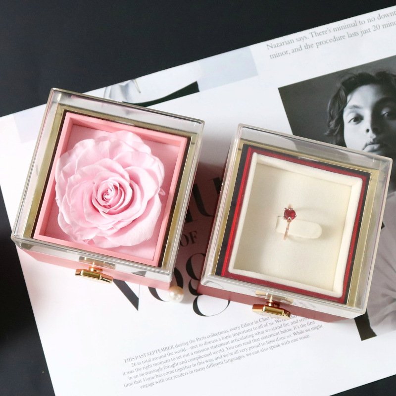 Eternal Forever Preserved Roses Preserved Flowers in Gift Box for Decoration Rotating Rose Jewelry Packaging Box