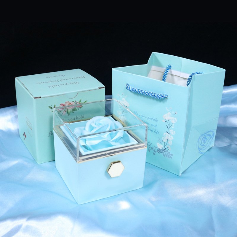Eternal Forever Preserved Roses Preserved Flowers in Gift Box for Decoration Rotating Rose Jewelry Packaging Box