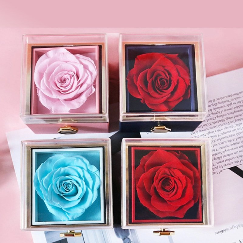 Eternal Forever Preserved Roses Preserved Flowers in Gift Box for Decoration Rotating Rose Jewelry Packaging Box